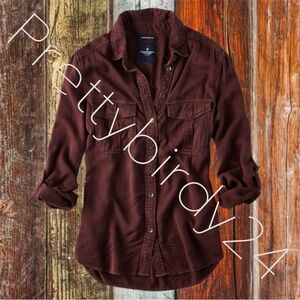 Retro AEO Plum Military Utility Boyfriend Button Down